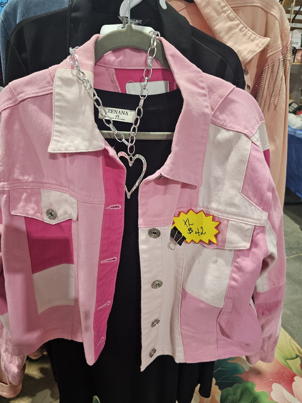 Pink Patchwork Trucker Jean Jacket
